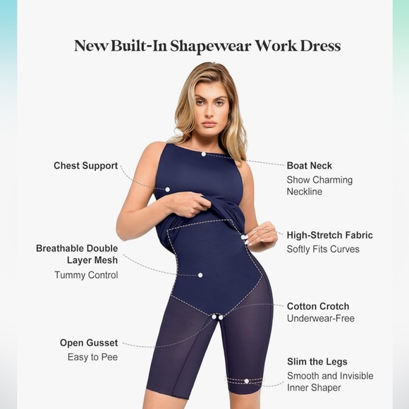 Popilush built in shape wear Elegant Navy Blue Sleeveless Dress - Picture 5 of 6